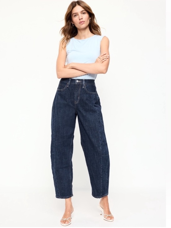 Old Navy Denim - Old Navy High Rise Barrel Leg Jeans Dark Indigo Size 8 Trendy Wide Leg Denim